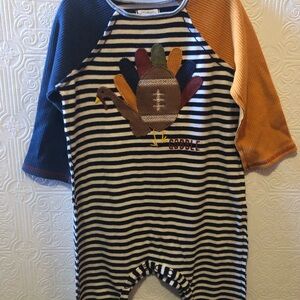 Mud Pie Thanksgiving Turkey football romper.